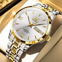 OLEVS Diamond Dial Day Date Automatic Mechanical Watch 9956 for Men - Two Tone White Watch | Olevs Watch Store