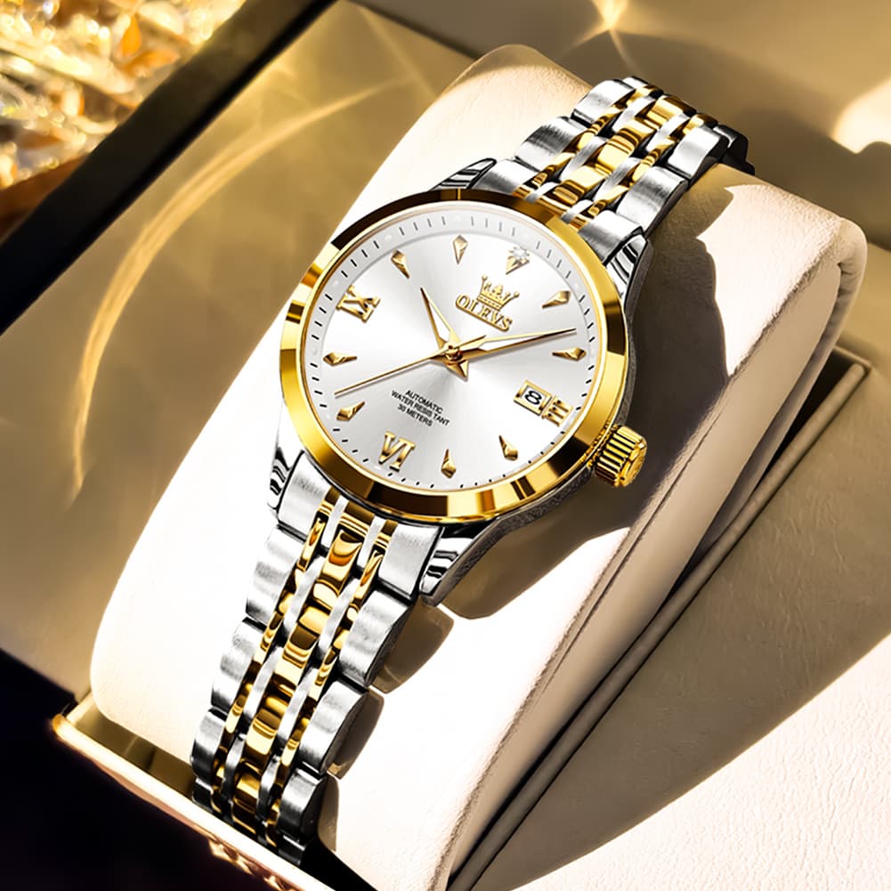 OLEVS Diamond Dial Day Date Automatic Mechanical Watch 9956 for Women - All Black Watch | Olevs Watch Store