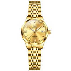 OLEVS Diamond Dial Day Date Automatic Mechanical Watch 9956 for Women - All Gold Watch | Olevs Watch Store