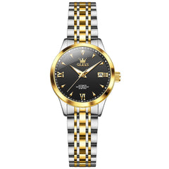 OLEVS Diamond Dial Day Date Automatic Mechanical Watch 9956 for Women - Two Tone Black Watch | Olevs Watch Store