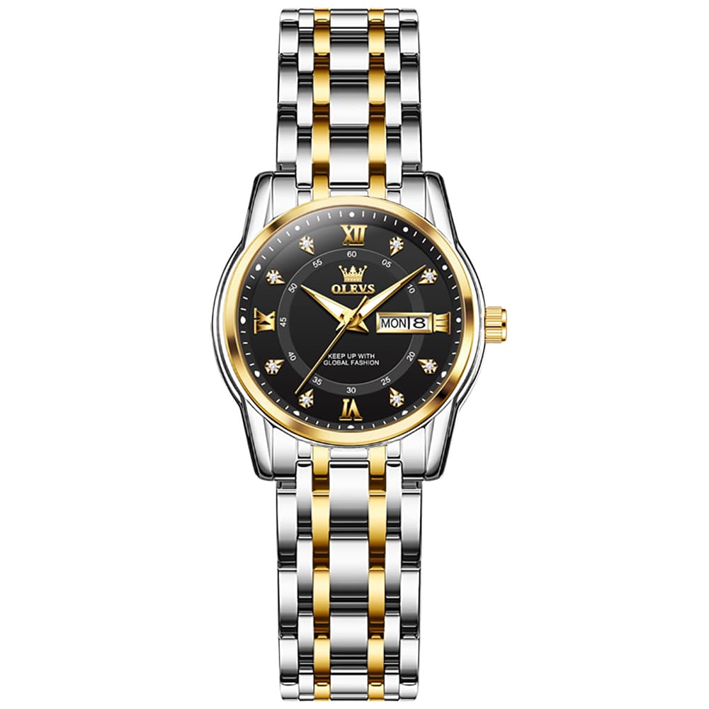 OLEVS Diamond Dial Day Date Quartz Watch 5513 Steel Band for Women - Silver Grey Watch | Olevs Watch Store