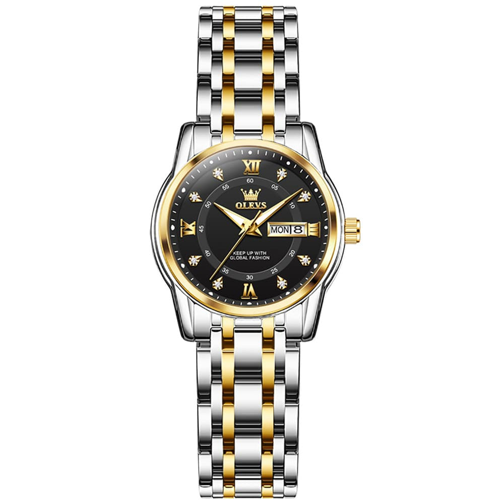 OLEVS Diamond Dial Day Date Quartz Watch 5513 Steel Band for Women - Silver Grey Watch | Olevs Watch Store