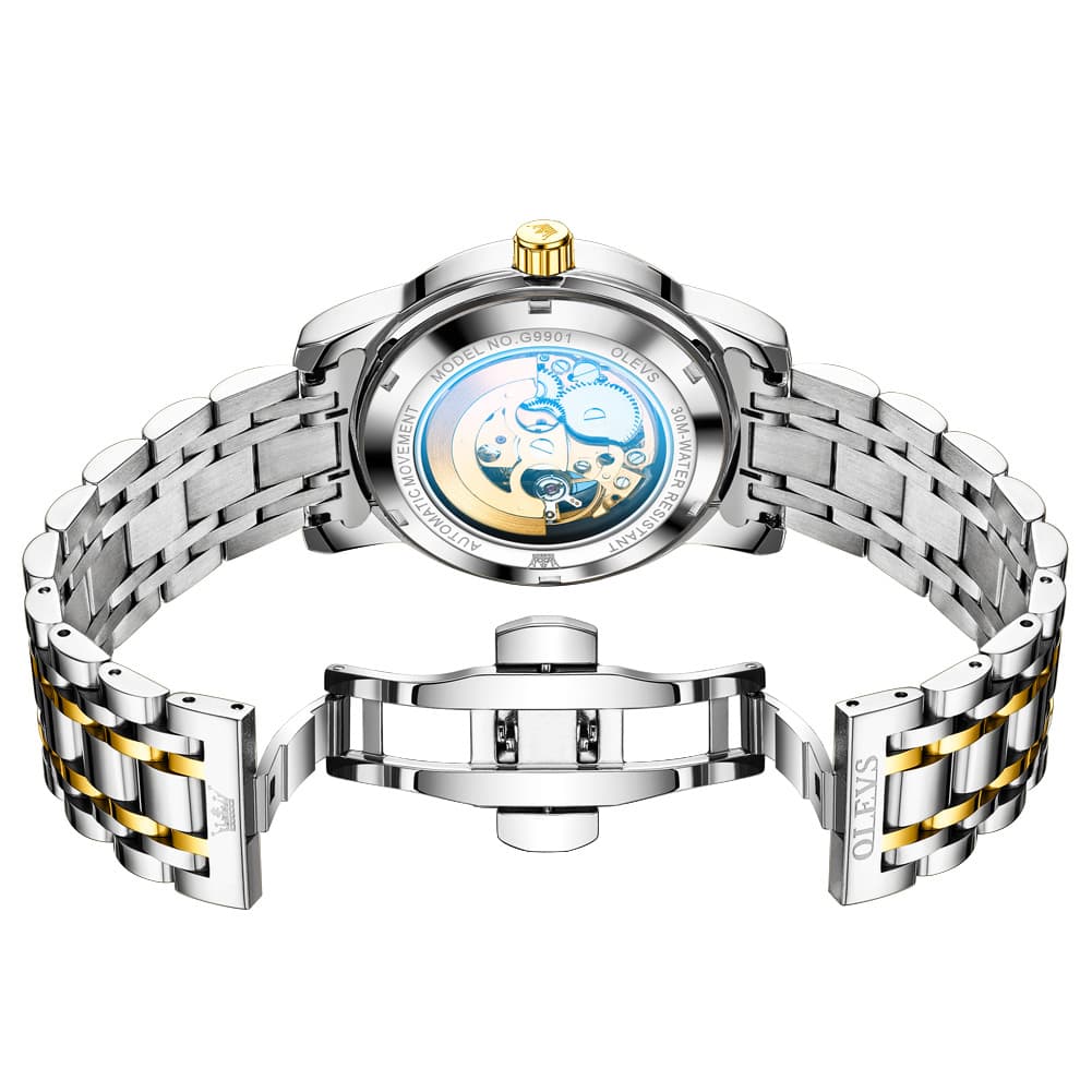 OLEVS Full Skeleton Diamond Dial Automatic Mechanical Watch 9901 for Men - All Gold Watch | Olevs Watch Store