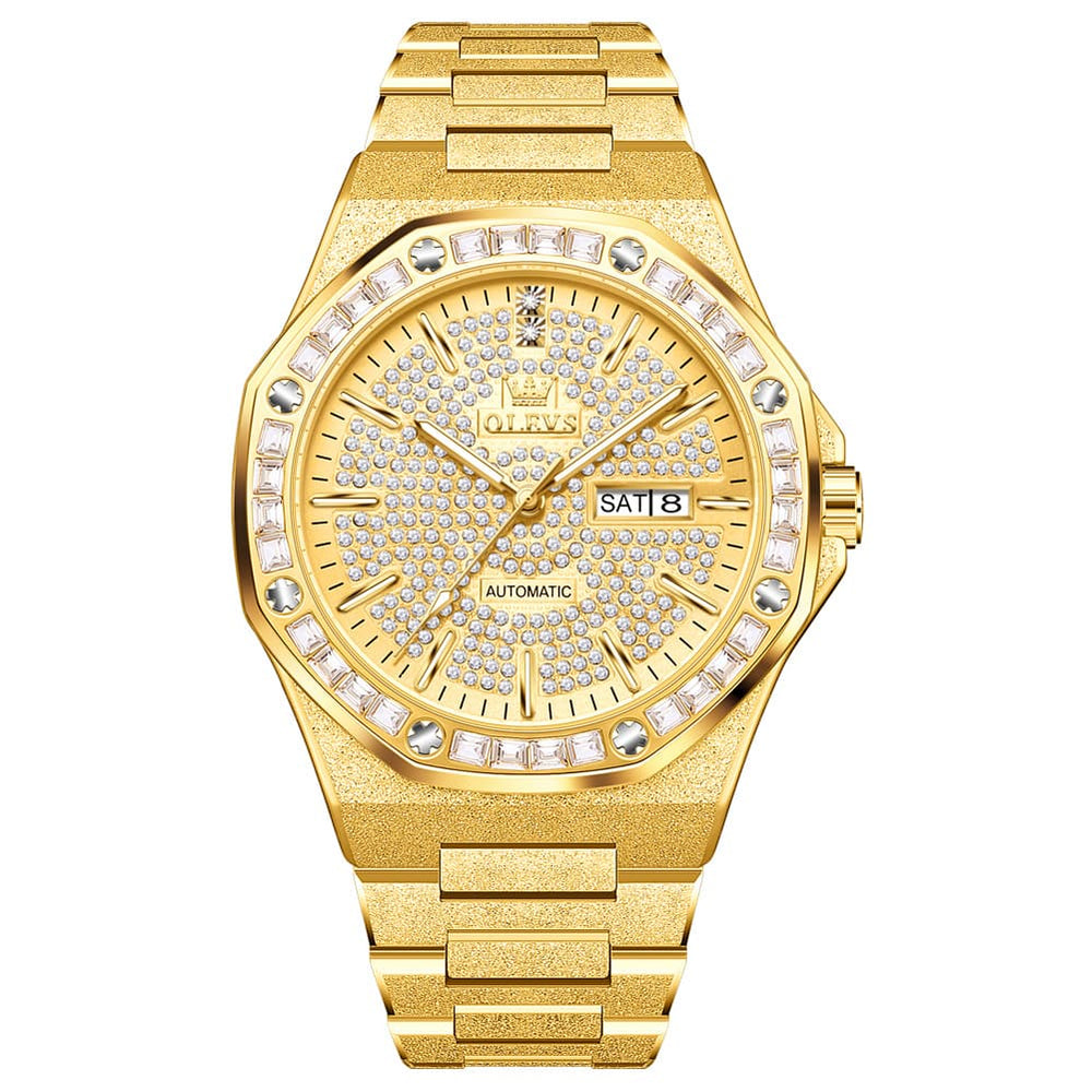 OLEVS Iced Out Diamond Octagonal Automatic Mechanical Watch 9803 for Men - Silver White Watch | Olevs Watch Store