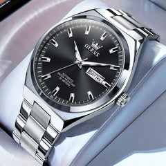 OLEVS Integrated Bracelet Automatic Day Date Watch 9907 for Men - Silver Black Watch | Olevs Watch Store