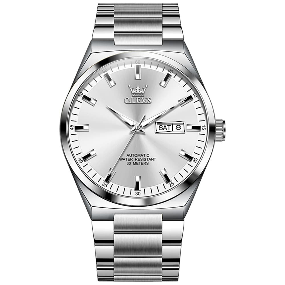 OLEVS Integrated Bracelet Automatic Day Date Watch 9907 for Men - Silver Golden Watch | Olevs Watch Store
