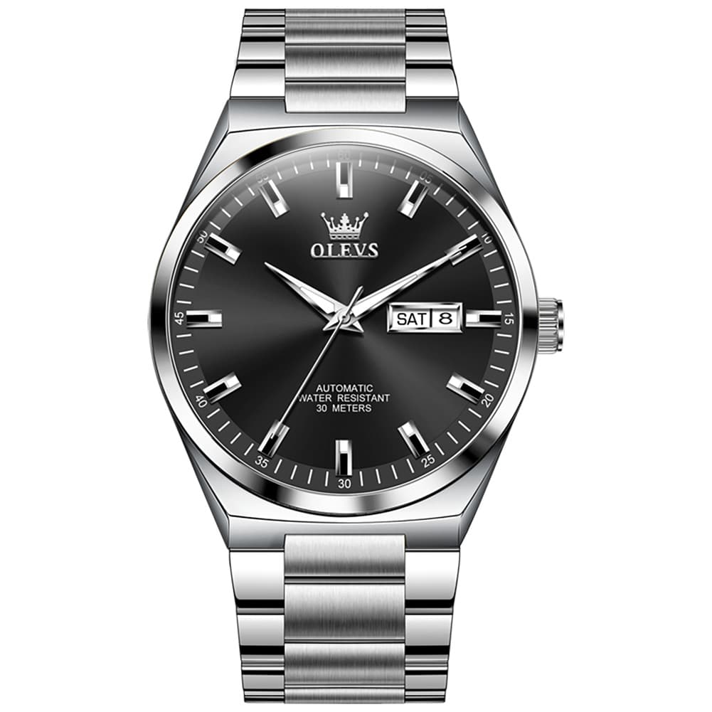 OLEVS Integrated Bracelet Automatic Day Date Watch 9907 for Men - Silver Golden Watch | Olevs Watch Store