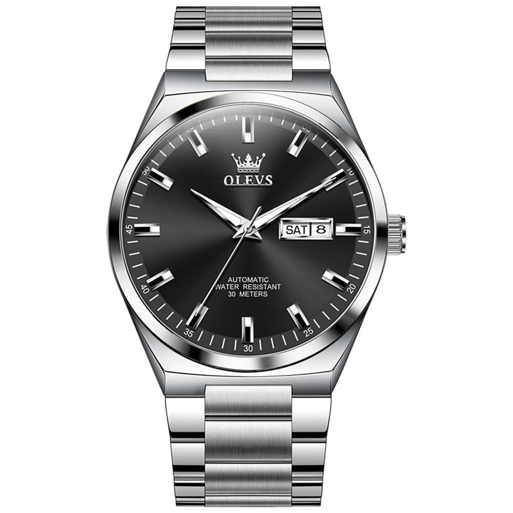 OLEVS Integrated Bracelet Automatic Day Date Watch 9907 for Men - Silver Golden Watch | Olevs Watch Store