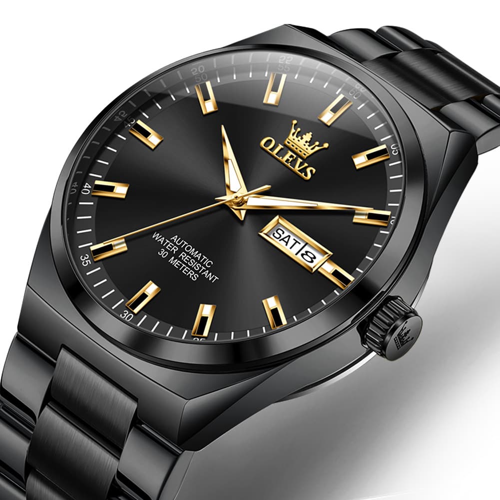 OLEVS Integrated Bracelet Automatic Day Date Watch 9907 for Men - Silver Golden Watch | Olevs Watch Store