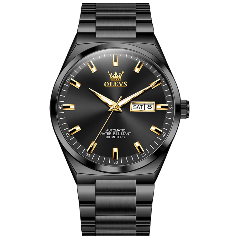 OLEVS Integrated Bracelet Automatic Day Date Watch 9907 for Men - Silver Golden Watch | Olevs Watch Store