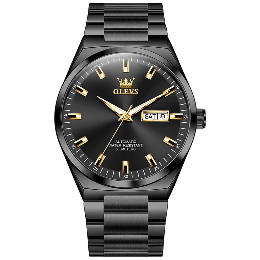 OLEVS Integrated Bracelet Automatic Day Date Watch 9907 for Men - Silver Golden Watch | Olevs Watch Store
