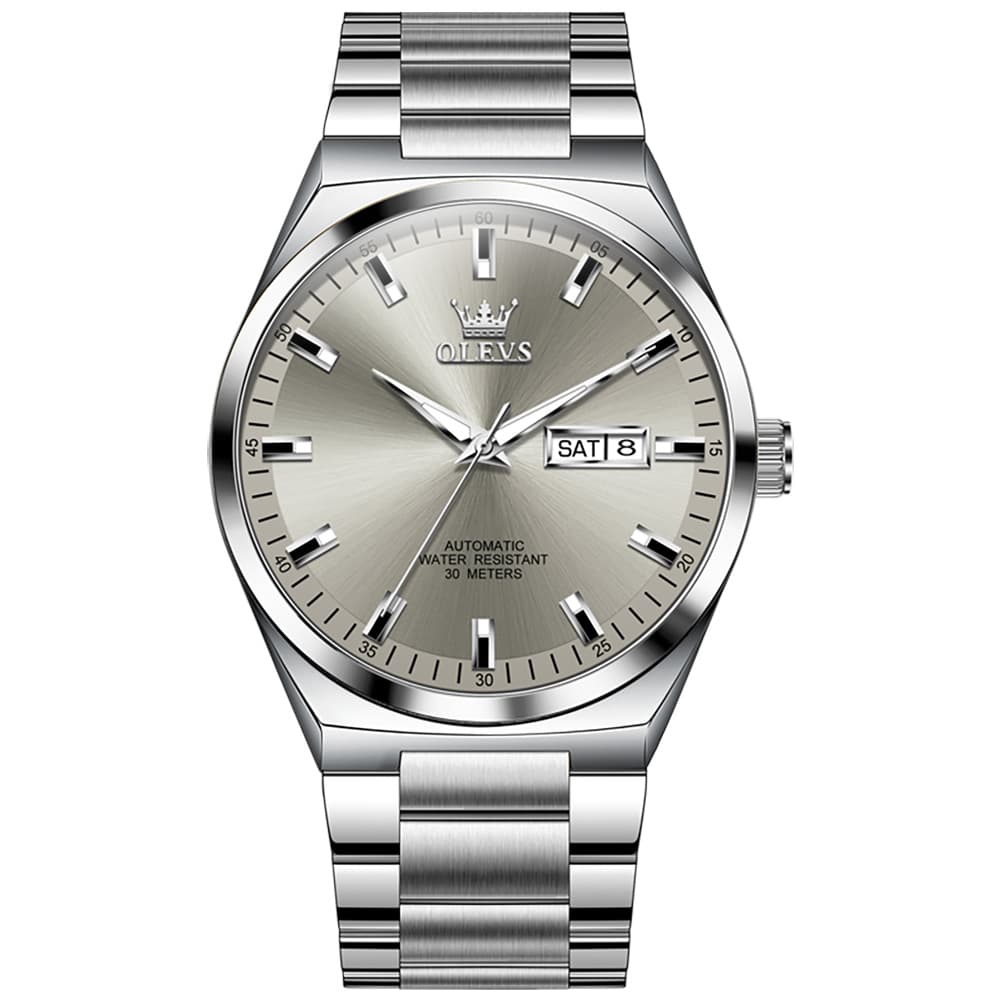 OLEVS Integrated Bracelet Automatic Day Date Watch 9907 for Men - Silver Golden Watch | Olevs Watch Store