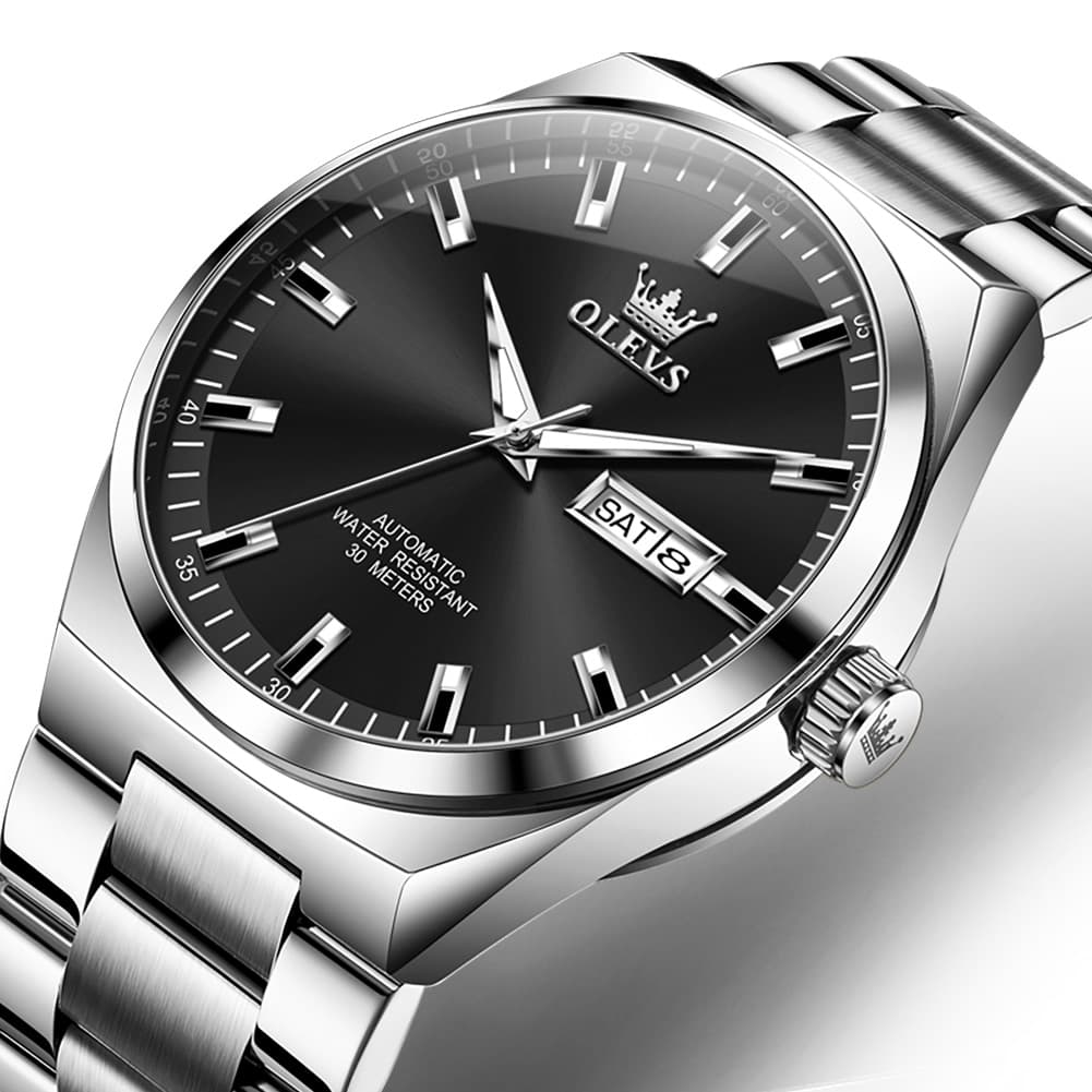 OLEVS Integrated Bracelet Automatic Day Date Watch 9907 for Men - Silver Golden Watch | Olevs Watch Store