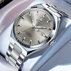 OLEVS Integrated Bracelet Automatic Day Date Watch 9907 for Men - Silver Grey Watch | Olevs Watch Store