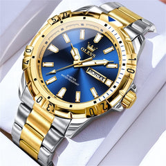OLEVS Mecha Sport Day Date Watch for Men Stainless Steel 5560 - Two Tone Blue Watch | Olevs Watch Store