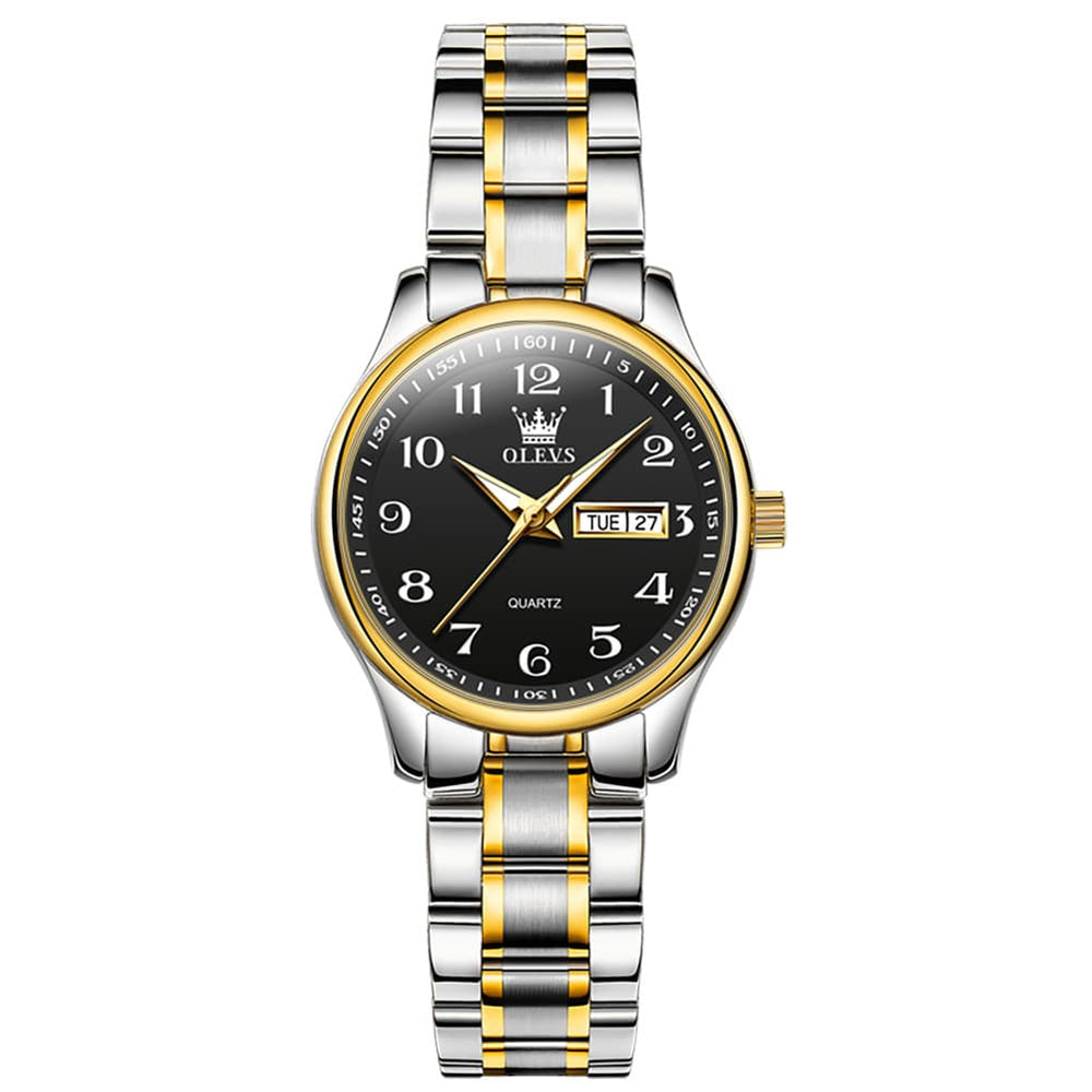OLEVS Men and Women Couple Watch Stainless Steel Quartz Day Date Arabic Numerals 5567 - Olevs Watch Store
