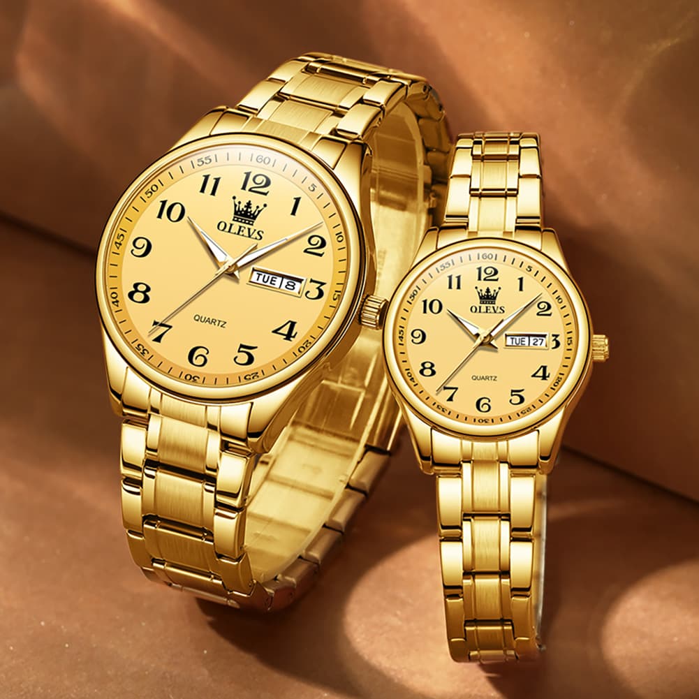 OLEVS Men and Women Couple Watch Stainless Steel Quartz Day Date Arabic Numerals 5567 - Olevs Watch Store