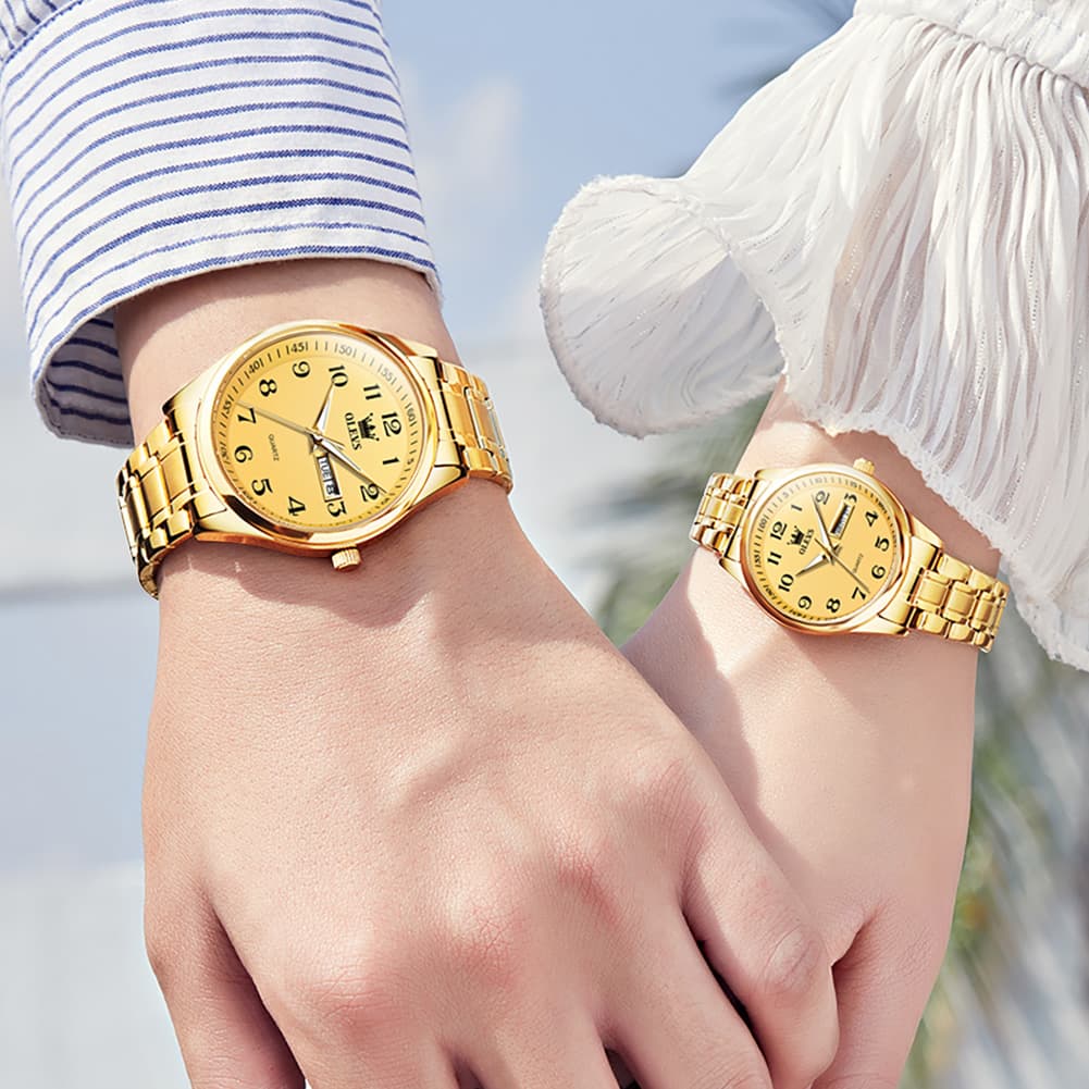 OLEVS Men and Women Couple Watch Stainless Steel Quartz Day Date Arabic Numerals 5567 - Olevs Watch Store
