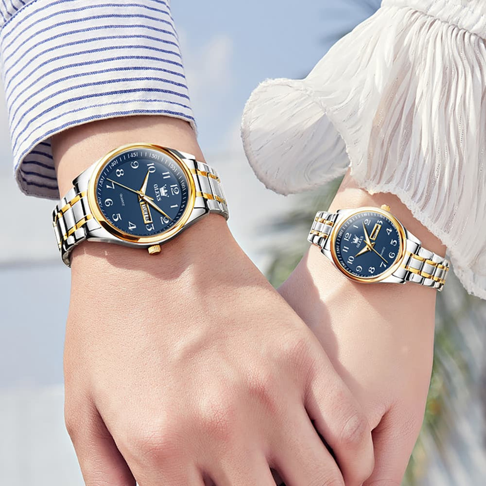 OLEVS Men and Women Couple Watch Stainless Steel Quartz Day Date Arabic Numerals 5567 - Olevs Watch Store