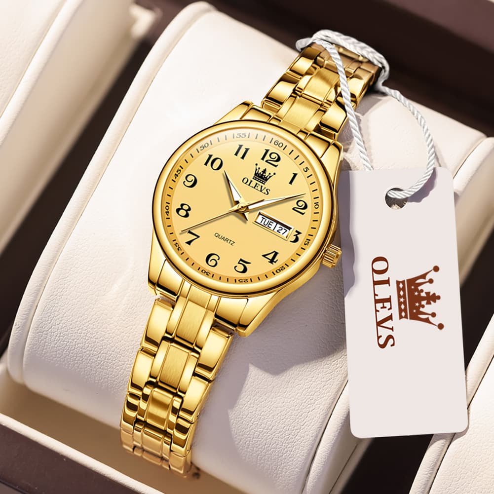 OLEVS Men and Women Couple Watch Stainless Steel Quartz Day Date Arabic Numerals 5567 - Olevs Watch Store