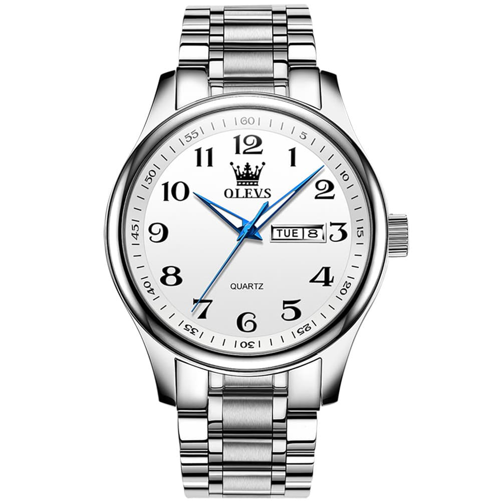 OLEVS Men and Women Couple Watch Stainless Steel Quartz Day Date Arabic Numerals 5567 - Olevs Watch Store