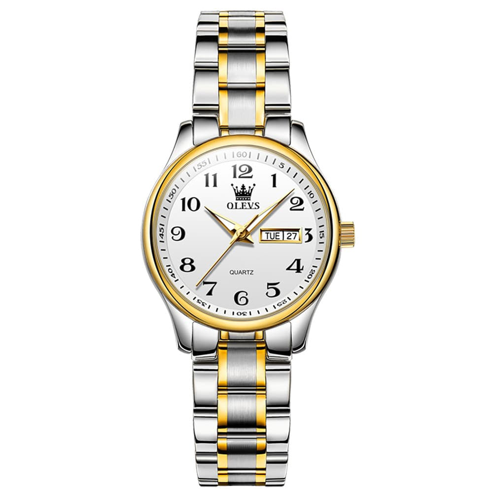 OLEVS Men and Women Couple Watch Stainless Steel Quartz Day Date Arabic Numerals 5567 - Olevs Watch Store