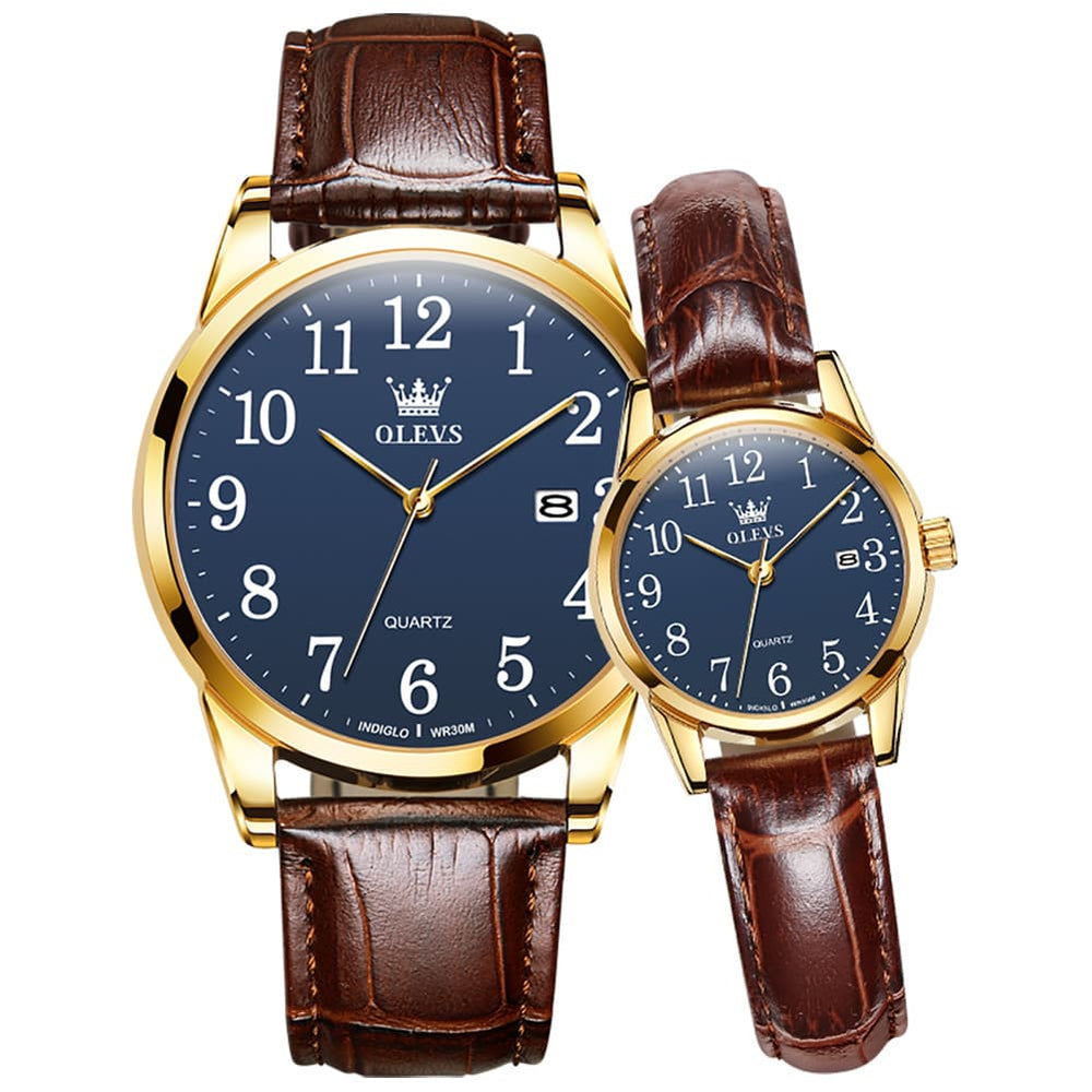 OLEVS Men Classic Leather Dress Watch Arabic Numerals Quartz Date 5566 - Women Champagne Gold Dial Watch | Olevs Watch Store