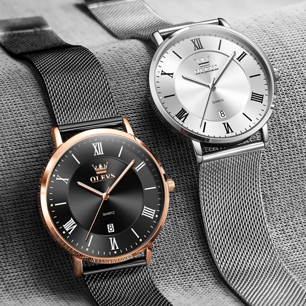 OLEVS Men Milanese Mesh Watch Ultra Slim Stainless Steel Date Quartz 5623 - All Black Watch | Olevs Watch Store