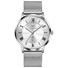 OLEVS Men Milanese Mesh Watch Ultra Slim Stainless Steel Date Quartz 5623 - Silver White Dial Watch | Olevs Watch Store