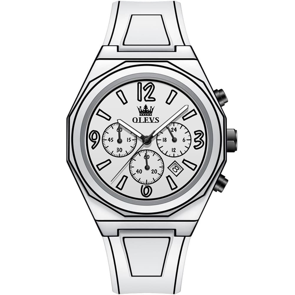 OLEVS Men Streetwear Comic Chronograph Watch Octagonal Silicone Quartz 5622 - All Black Watch | Olevs Watch Store