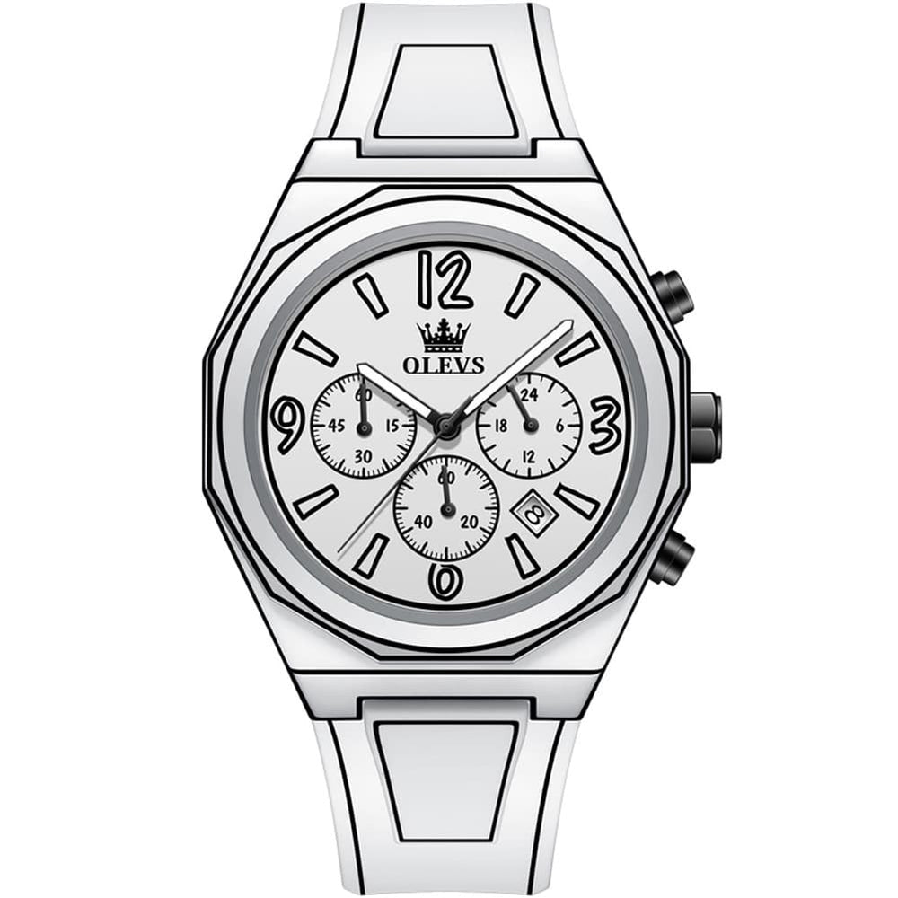 OLEVS Men Streetwear Comic Chronograph Watch Octagonal Silicone Quartz 5622 - All Black Watch | Olevs Watch Store