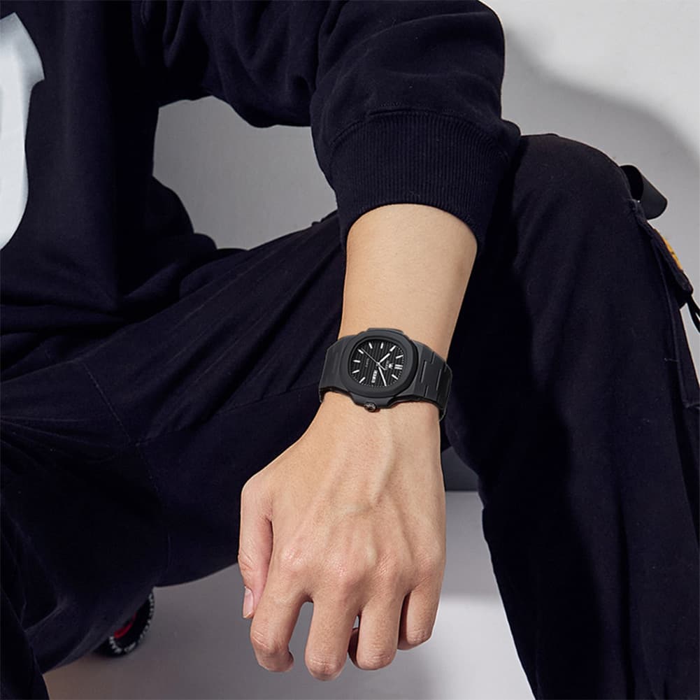OLEVS Men Streetwear Octagonal Porthole Watch Resin Day Date Quartz 5627 - Samurai Black Watch | Olevs Watch Store