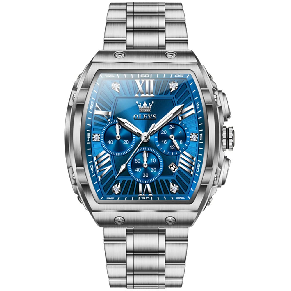OLEVS Men Tonneau Watch Chronograph Stainless Steel Luxury Quartz 5639 - All Black Gold Dial Watch | Olevs Watch Store
