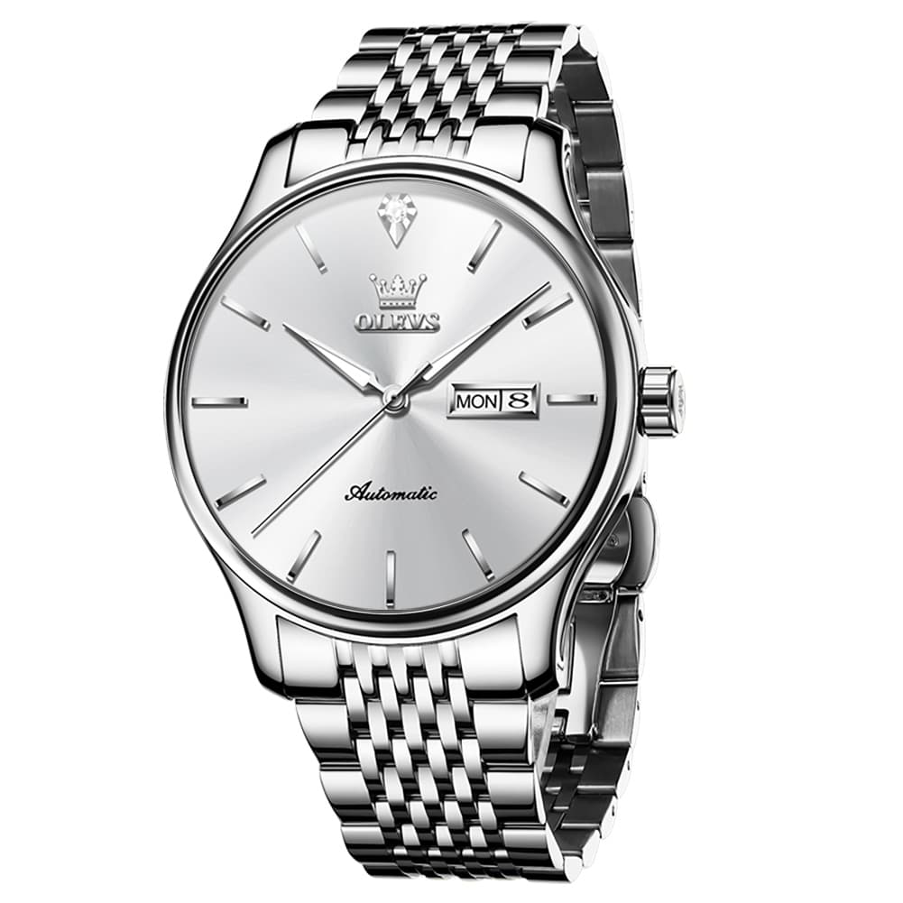 OLEVS Minimalist Diamond Dial Day Date Automatic Watch 9960 for Men - Two Tone Blue Watch | Olevs Watch Store
