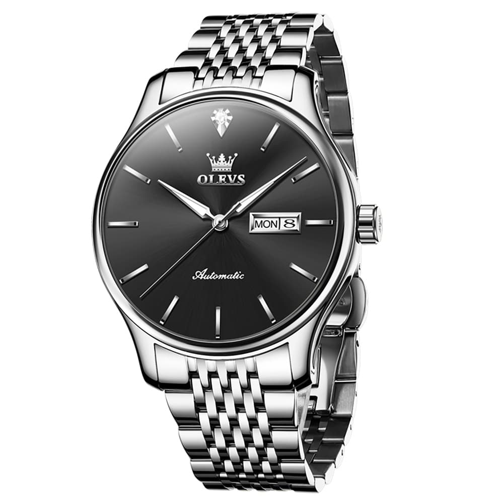 OLEVS Minimalist Diamond Dial Day Date Automatic Watch 9960 for Men - Two Tone Blue Watch | Olevs Watch Store