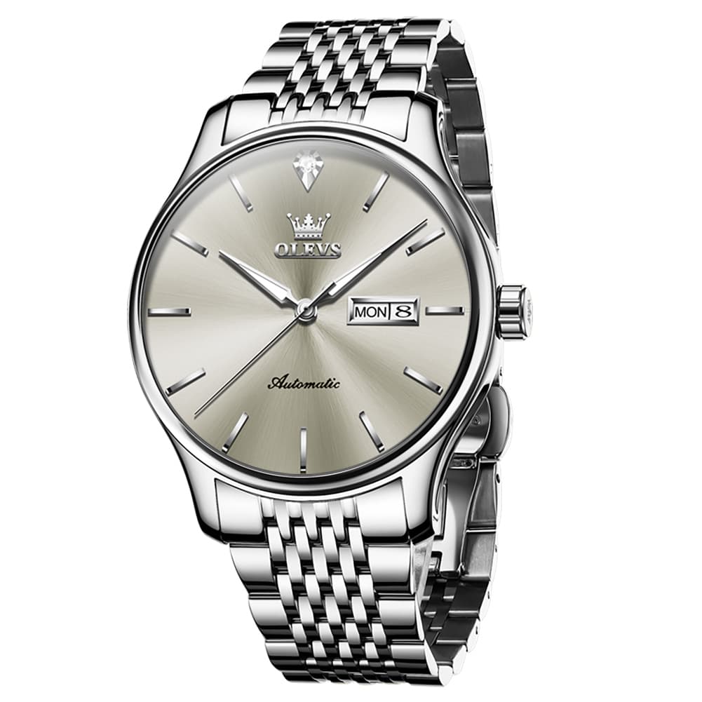 OLEVS Minimalist Diamond Dial Day Date Automatic Watch 9960 for Men - Two Tone Blue Watch | Olevs Watch Store