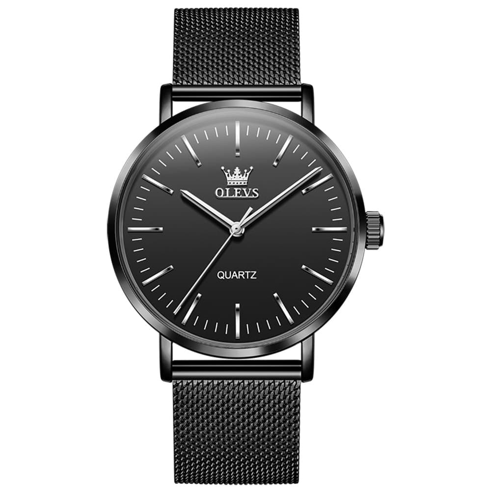 OLEVS Minimalist Ultra Thin Mesh Quartz Watch 7125 for Men - All Black Watch | Olevs Watch Store