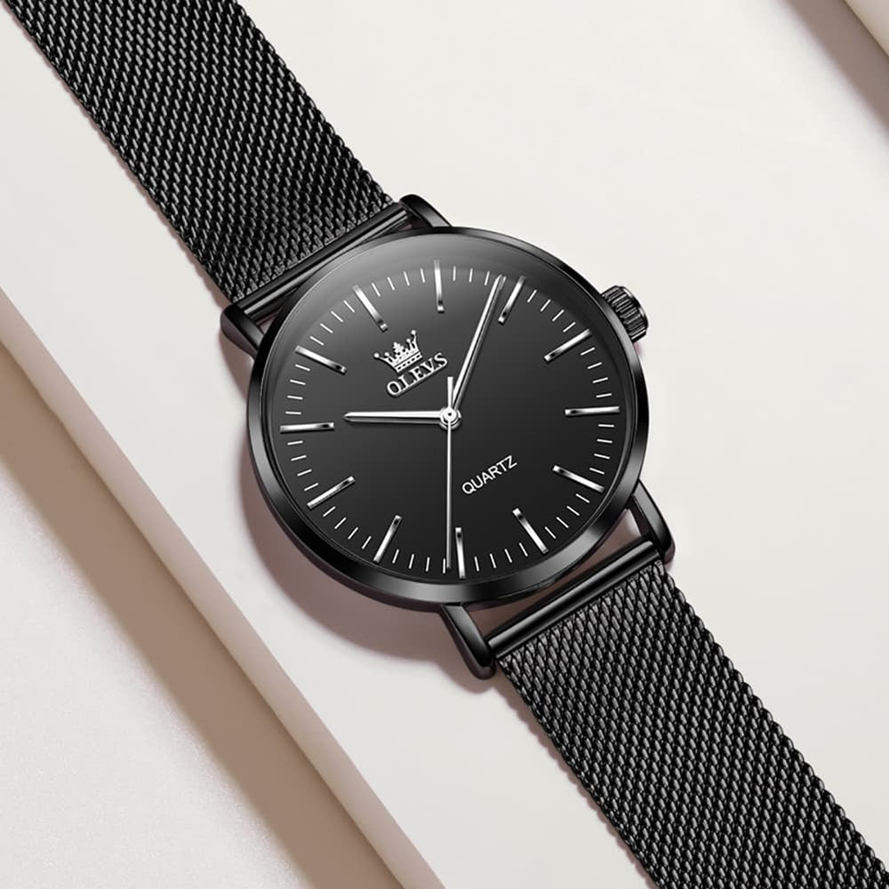 OLEVS Minimalist Ultra Thin Mesh Quartz Watch 7125 for Men - Black White Watch | Olevs Watch Store