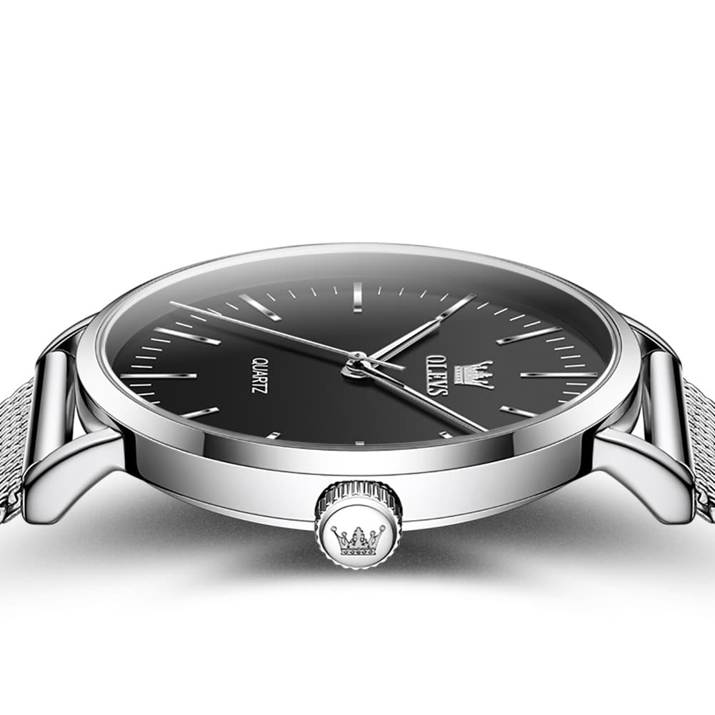 OLEVS Minimalist Ultra Thin Mesh Quartz Watch 7125 for Men - Black White Watch | Olevs Watch Store