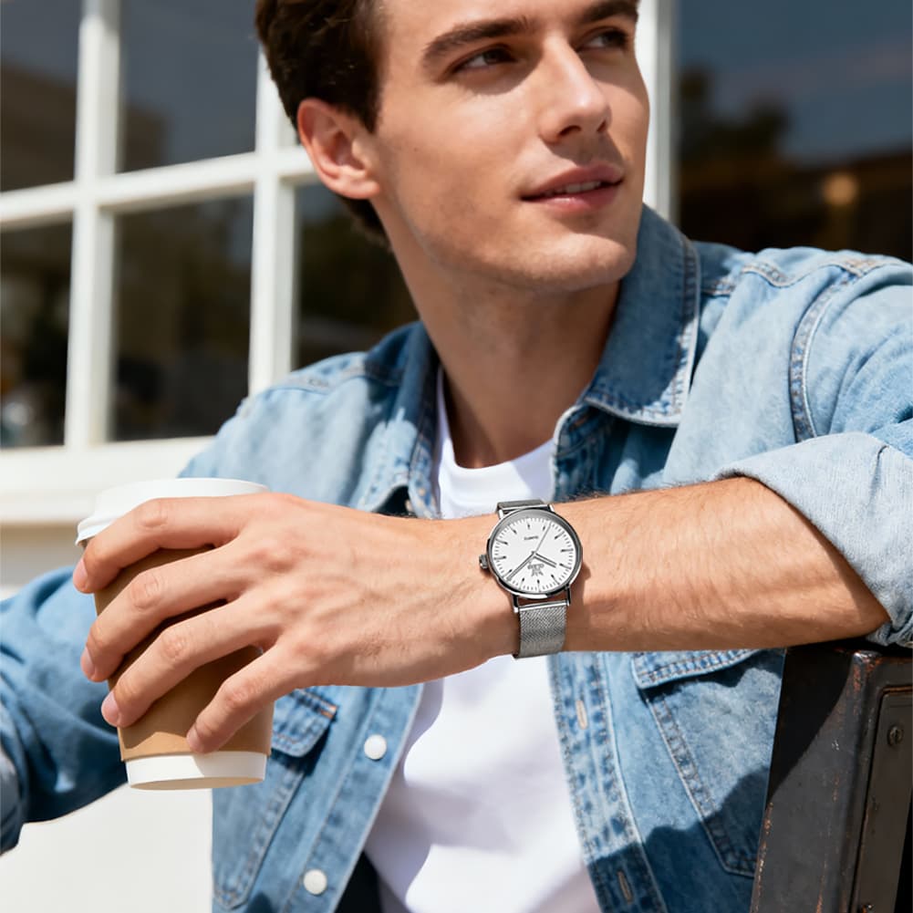 OLEVS Minimalist Ultra Thin Mesh Quartz Watch 7125 for Men - Black White Watch | Olevs Watch Store