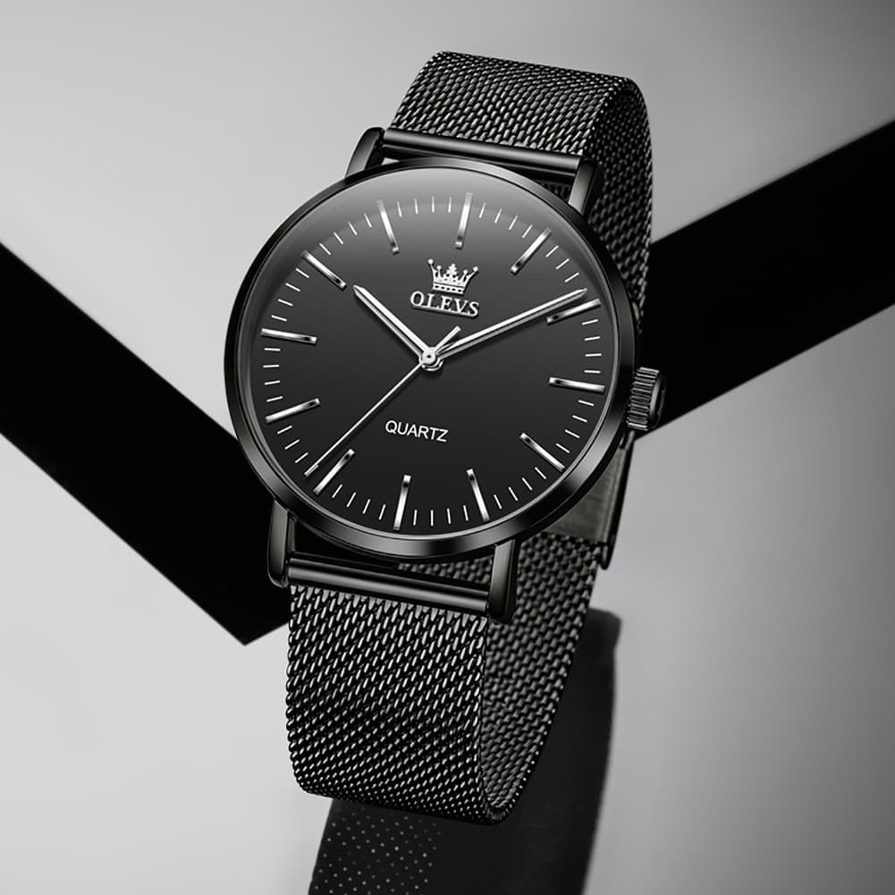 OLEVS Minimalist Ultra Thin Mesh Quartz Watch 7125 for Men - Black White Watch | Olevs Watch Store