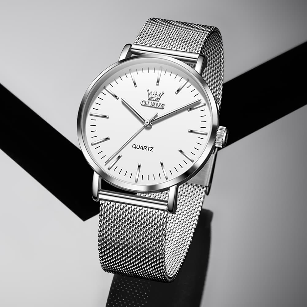 OLEVS Minimalist Ultra Thin Mesh Quartz Watch 7125 for Men - Black White Watch | Olevs Watch Store