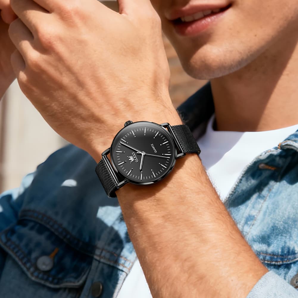 OLEVS Minimalist Ultra Thin Mesh Quartz Watch 7125 for Men - Black White Watch | Olevs Watch Store