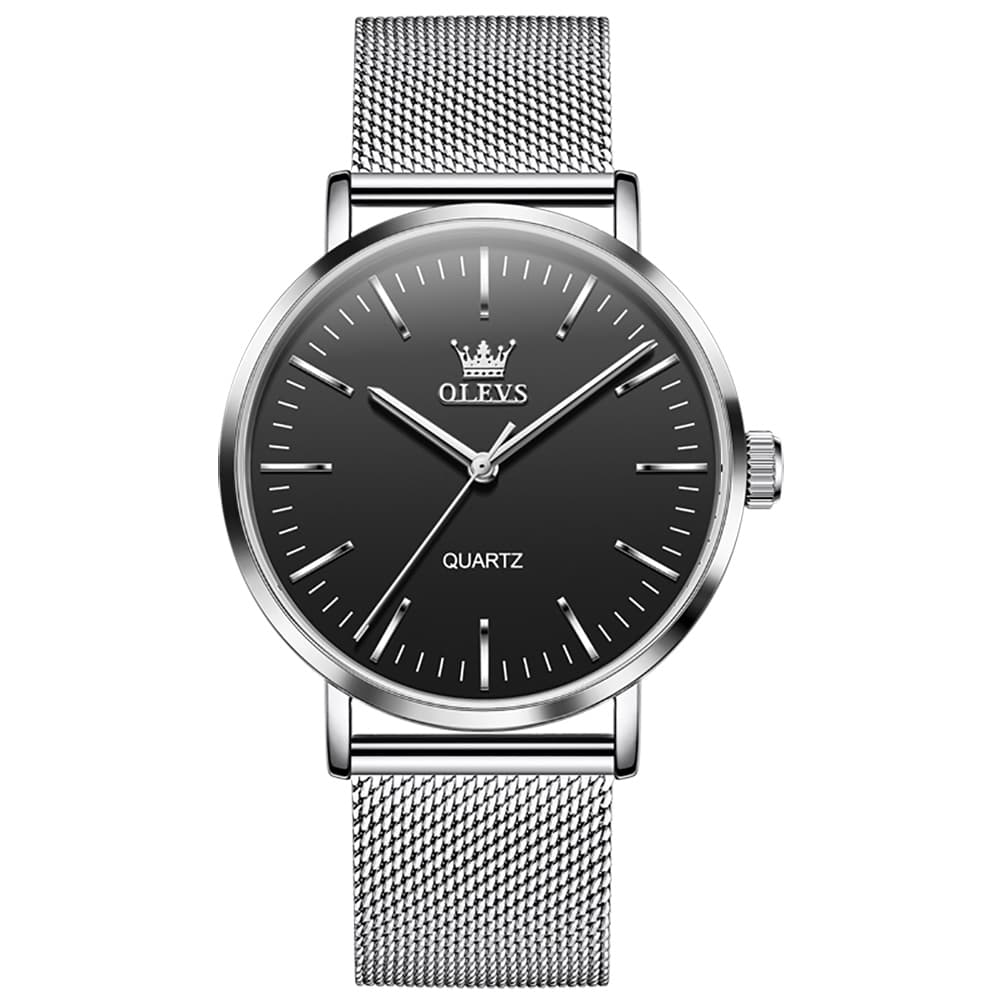 OLEVS Minimalist Ultra Thin Mesh Quartz Watch 7125 for Men - Silver Black Watch | Olevs Watch Store