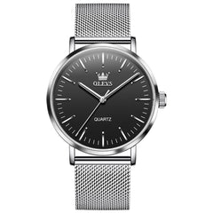 OLEVS Minimalist Ultra Thin Mesh Quartz Watch 7125 for Men - Silver Black Watch | Olevs Watch Store