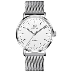 OLEVS Minimalist Ultra Thin Mesh Quartz Watch 7125 for Men - Silver White Watch | Olevs Watch Store