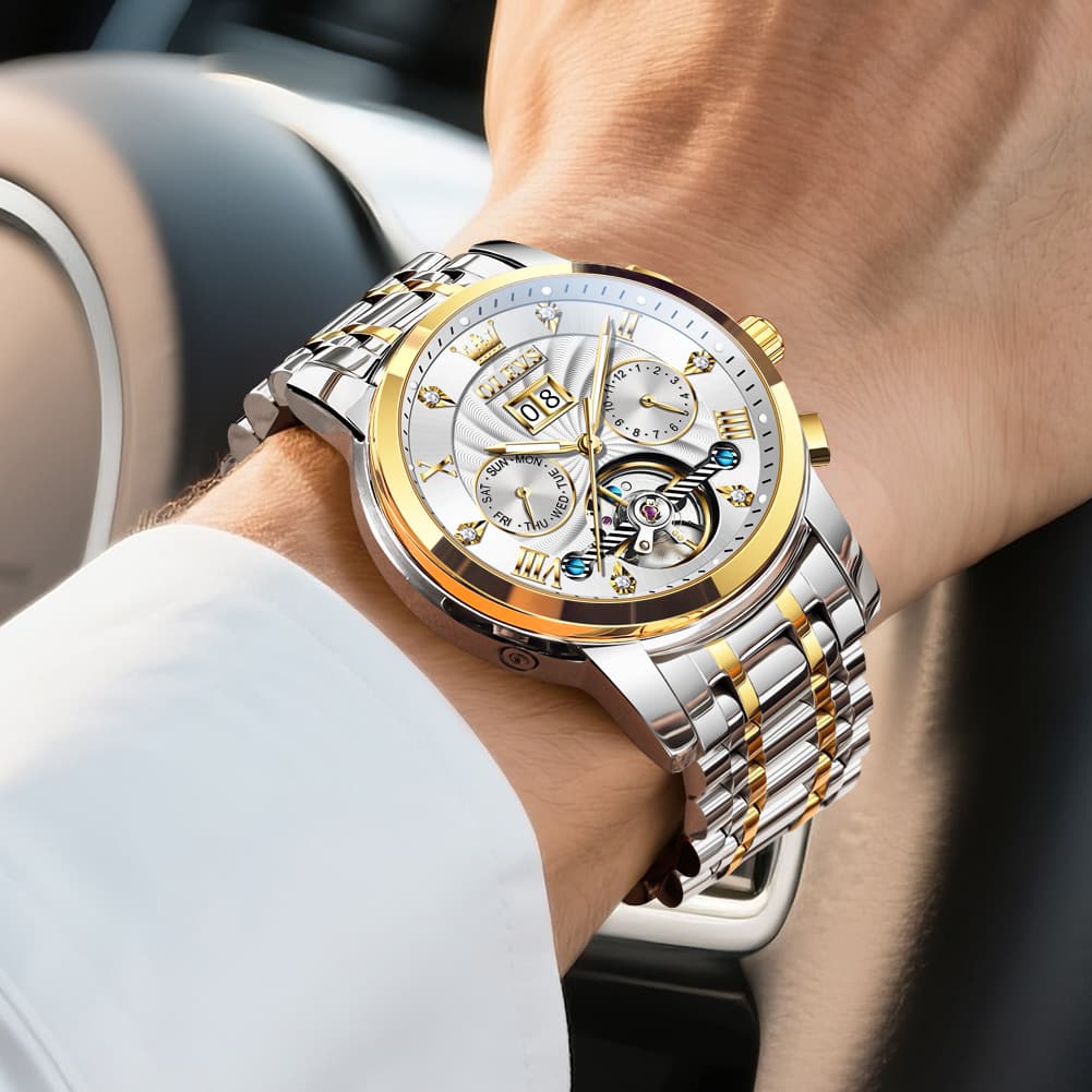 OLEVS Open Heart Multifunction Automatic Mechanical Watch 9910 Big Date for Men - All Black Watch | Olevs Watch Store