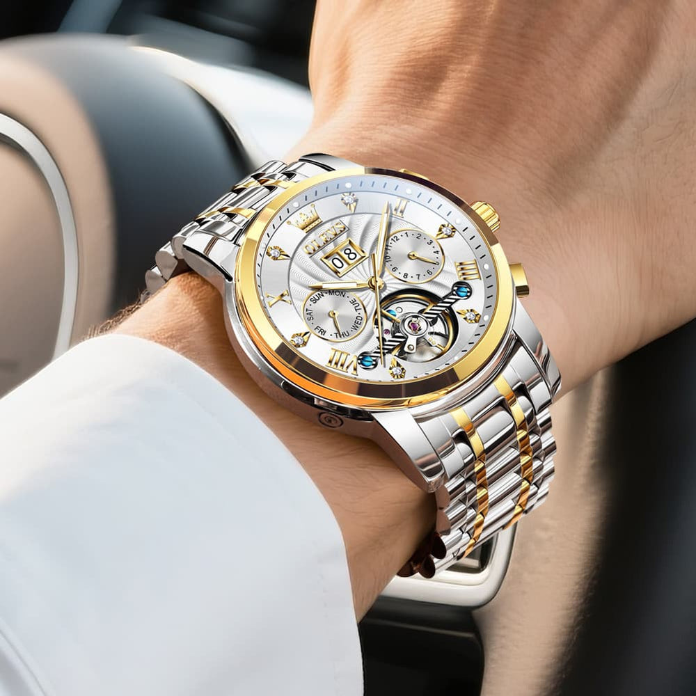 OLEVS Open Heart Multifunction Automatic Mechanical Watch 9910 Big Date for Men - All Black Watch | Olevs Watch Store