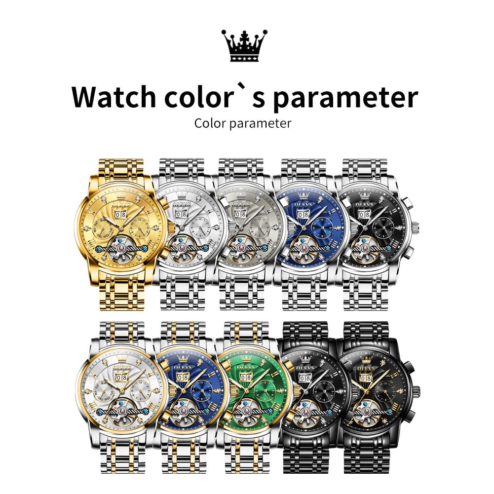 OLEVS Open Heart Multifunction Automatic Mechanical Watch 9910 Big Date for Men - All Black Watch | Olevs Watch Store