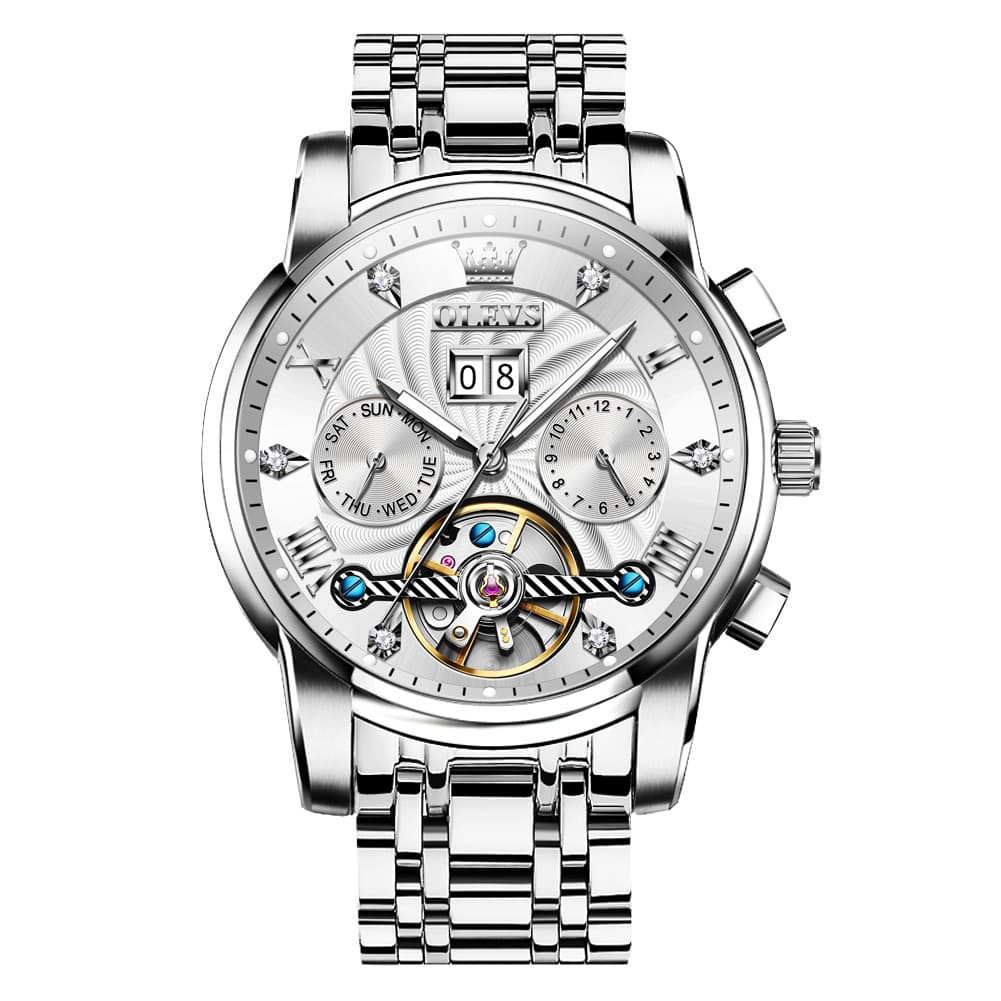 OLEVS Open Heart Multifunction Automatic Mechanical Watch 9910 Big Date for Men - All Black Watch | Olevs Watch Store